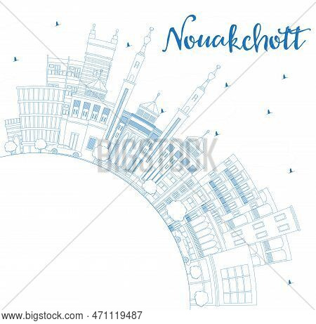 Outline Nouakchott Mauritania City Skyline With Blue Buildings And Copy Space. Vector Illustration. 