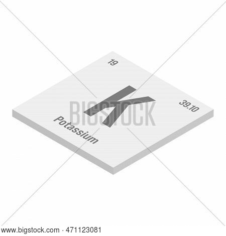 Potassium, K, Gray 3d Isometric Illustration Of Periodic Table Element With Name, Symbol, Atomic Num