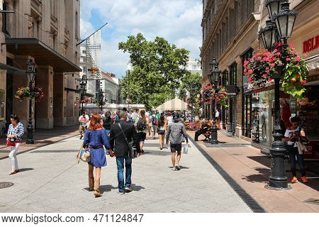 Budapest, Hungary - June 22, 2014: People Visit Vaci Street In Budapest. 3.3 Million People Live In 