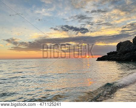 Scenic Sunset Over Ioninan Sea In Vlore Albania .