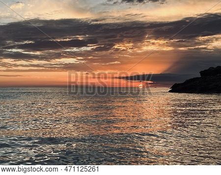 Scenic Sunset Over Ioninan Sea In Vlore Albania .