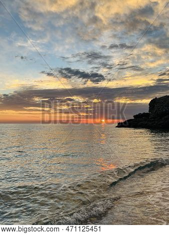 Scenic Sunset Over Ioninan Sea In Vlore Albania .