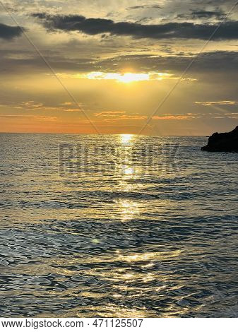 Scenic Sunset Over Ioninan Sea In Vlore Albania .