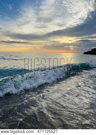 Scenic Sunset Over Ioninan Sea In Vlore Albania .