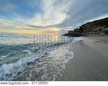 Scenic Sunset Over Ioninan Sea In Vlore Albania .