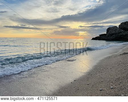 Scenic Sunset Over Ioninan Sea In Vlore Albania .