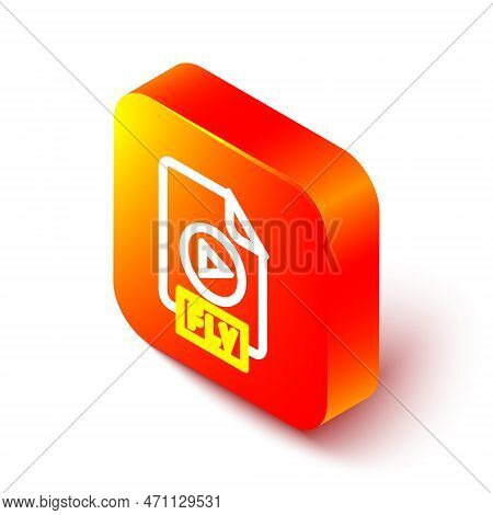 Isometric Line Flv File Document Video File Format. Download Flv Button Icon Isolated On White Backg