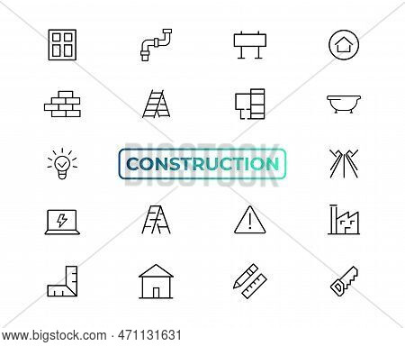 Construction Line Icons Set. Home Repair Tools Outline Icons Collection. Construction Tools, Builder