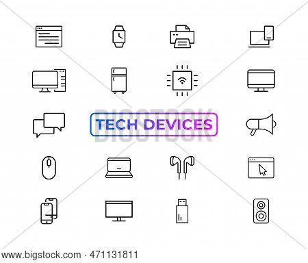 Device And Technology Line Icon Set. Electronic Devices And Gadgets, Computer, Equipment And Electro