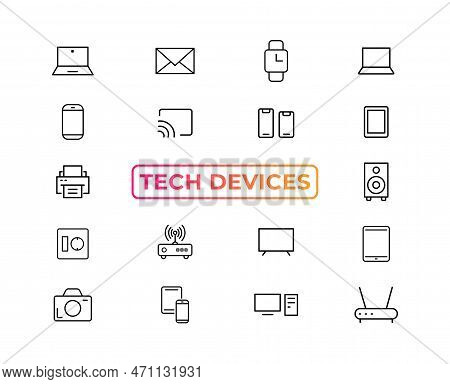 Device And Technology Line Icon Set. Electronic Devices And Gadgets, Computer, Equipment And Electro