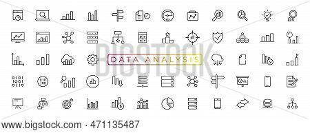 Big Data Analysis Thin Line Icon Set. Data Processing Outline Pictograms For Website And Mobile App 