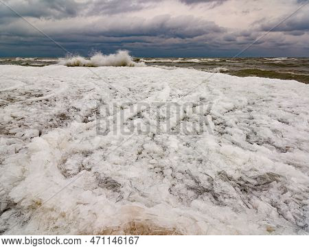 The Lake Michigan Shoreline Is Covered With Fractured Ice That Has Refrozen In Interesting Patterns 