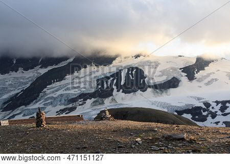 Glacier Pasterze And Mountain Panorama View Seen From Grosser Burgstall In Glockner Group, Austria