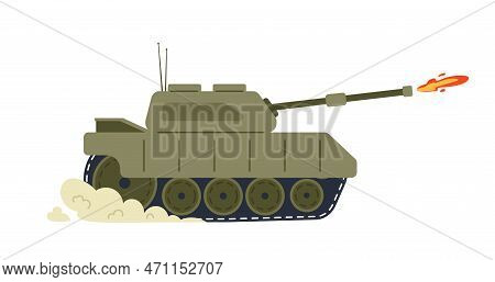 Military Tank Icon. Heavy Equipment For Assault And Attacks. War And Armed Conflict. Machine And Veh