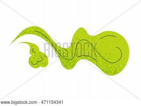 Stinky Green Cloud Concept. Farts Bomb Toxic Trail Vapor Cute Steam Chemicals Smoke. Poster Or Banne