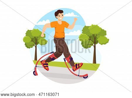 Powerbocking Sport Illustration With Jumping Boots For Web Banner Or Landing Page In Extreme Sports