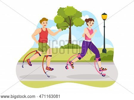 Powerbocking Sport Illustration With Jumping Boots For Web Banner Or Landing Page In Extreme Sports