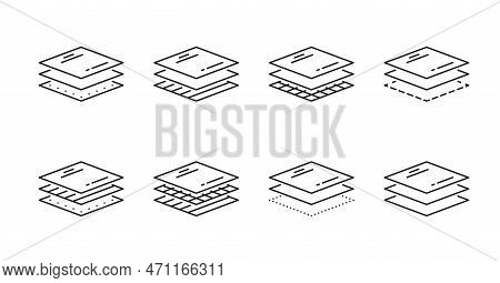 Material Layer Icons. Fabric, Fiber, Paper, Filter Or Waterproof Level Layer Stacks. Paper Sheet Sta