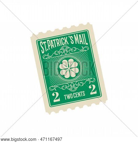 Saint Patrick Day Antique Postcard, Retro Postage Stamp And Vintage Mail. Correspondence Envelope, S