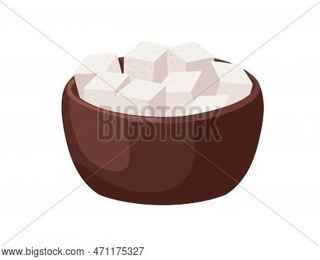 Beet Refined Sugar Cubes, Block Pieces In Bowl. Sweet Ingredient, Product, Square Lumps, Sweetener. 