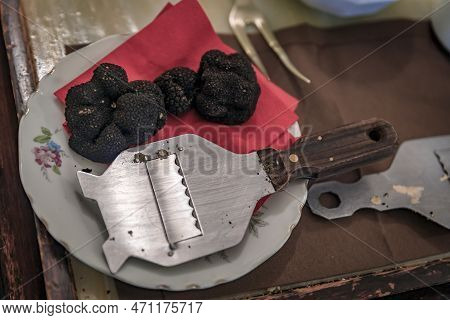Whole Fresh Black Truffles Ready To Be Shaved Tableside For A Decadent Pasta Sauce At An Italian Res