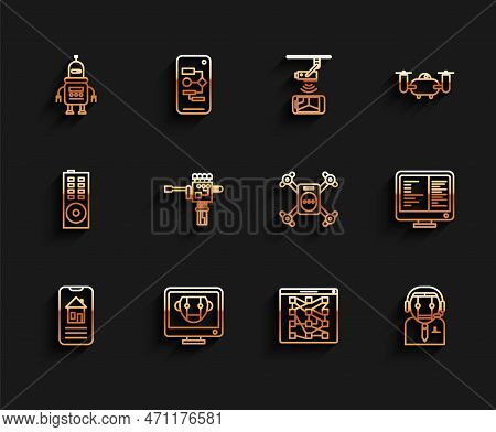 Set Line Smart Home, Bot, Robot, Global Technology Or Social Network, Worker Robot, Mechanical Hand 