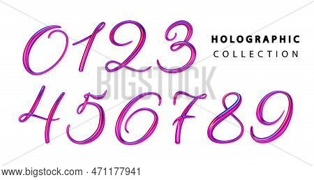 Pink Holographic 3d Realistic Numbers Isolated. Metallic Number From. Design Element For Festive Par
