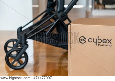 Novi Sad, Serbia - 15 January, 2023: Logo Of Cybex Platinum Brand. Cybex Is German Baby Stroller Pro