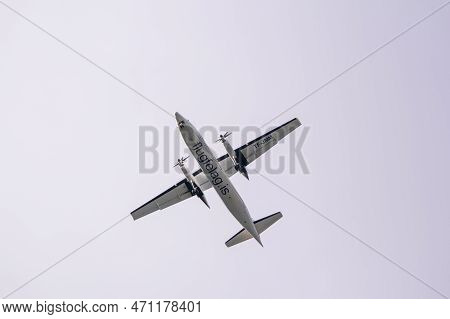 Reykjavik, Iceland - July 7, 2014: Fokker 50 Propeller Aircraft Of Flugfélag Islands Company Seen Fr