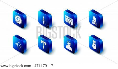 Set Dagger, Antique Treasure Chest, Medieval Throne, Old Money Bag, Monk, Axe, Bow And Arrow And Anc