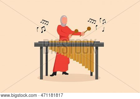 Business Flat Cartoon Style Drawing Arabian Woman Percussion Player Play Marimba. Female Musician Pl