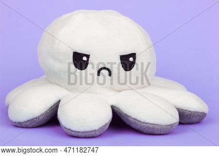 Octopus Mood Reversible Toy - Moody Blue Unhappy Side White Plush Octopus With Two Different Sides O