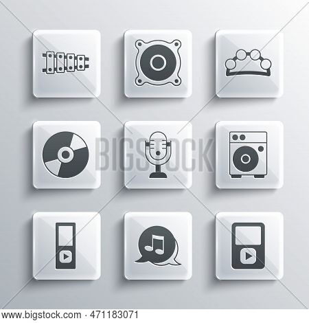 Set Music Note, Tone, Player, Guitar Amplifier, Microphone, Vinyl Disk, Xylophone And Tambourine Ico