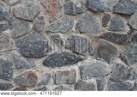 Background - Wall Made Of Grey Natural Shape Fieldstones