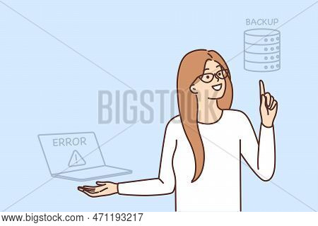 Woman It Specialist Wants To Recover Lost Files From Backup After Laptop Crash Or Server Failure. Gi