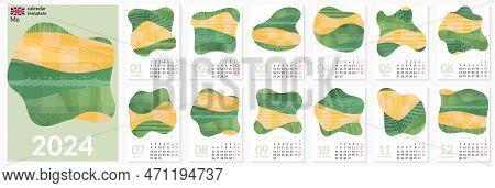 Classic Monthly 2024 Eco Green Calendar Mockup Or 24 Year Agriculture Kalender Template On English. 