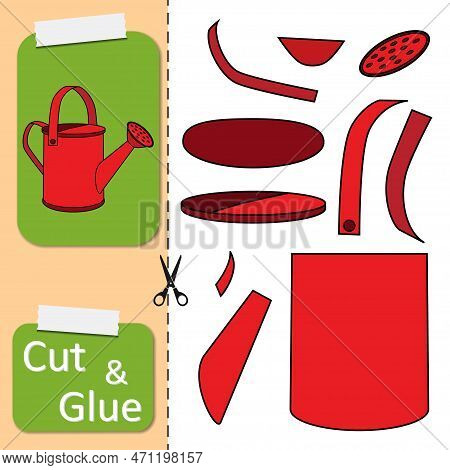 Cut And Glue The Paper Watering Can. Create Application Cartoon Garden Inventory. Irrigation Symbol.