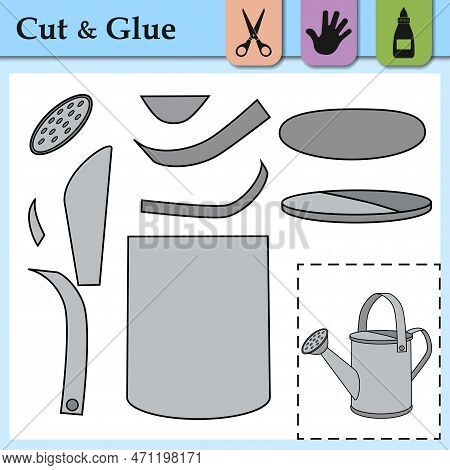 Paper Game With Watering Can. Create The Applique Of Gardening Tool To Water The Plants And Flowers