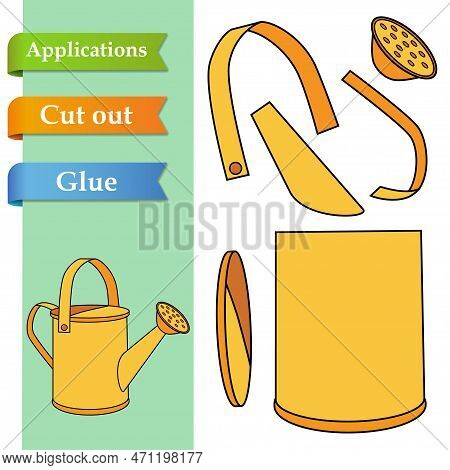 Create Paper Application The Cartoon Watering Can. Use Scissor Cut Parts Of Garden Can And Glue On T