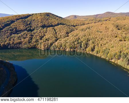 Aerial Autumn View Of Pasarel Reservoir, Bulgaria