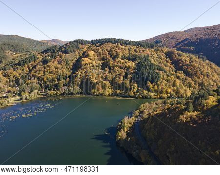 Aerial Autumn View Of Pasarel Reservoir, Bulgaria