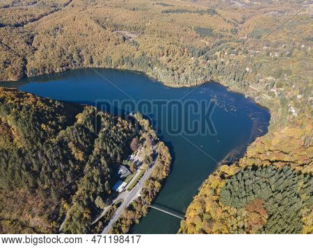 Aerial Autumn View Of Pasarel Reservoir, Bulgaria