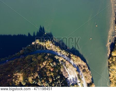 Aerial Autumn View Of Pasarel Reservoir, Bulgaria