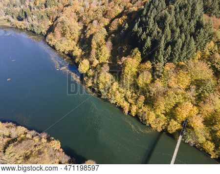 Aerial Autumn View Of Pasarel Reservoir, Bulgaria