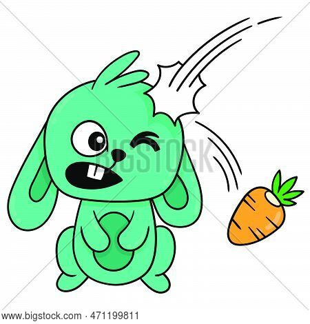Cute Bunny Is Feeling Sick From Falling Carrots, Vector Illustration Art. Doodle Icon Image Kawaii.