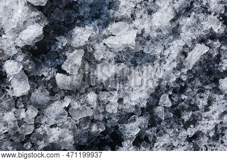 Snow Background. Ice Texture. Winter Seanson Pattern. Pile Of Snow. Crystal Snowflake Shine. Frozen 