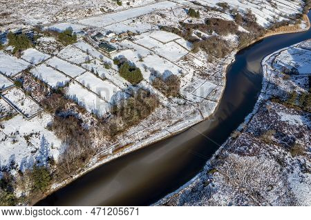 Aerial View Of Snow Covered Gweebarra River Between Doochary And Lettermacaward In Donegal - Ireland