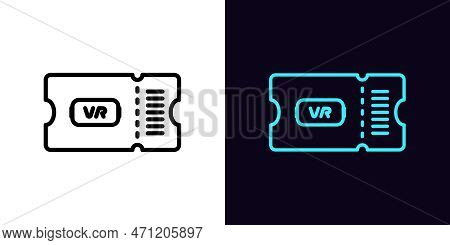 Outline Ticket Icon, With Editable Stroke. Ticket Frame With Vr Glasses Sign, Virtual Reality Cinema