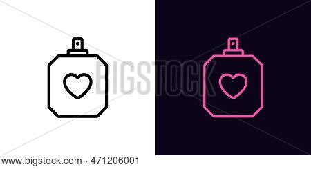 Outline Perfume Bottle Icon, With Editable Stroke. Parfum Bottle Frame With Heart Sign, Love Perfume