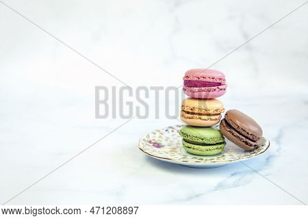 French Colorful Macarons Colorful Pastel Macarons On White Background Pastel Pink And Brown Macaron 